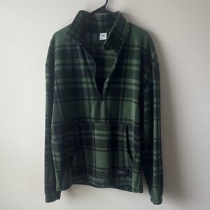 Zara Green and Black Plaid Zip Up Sweater